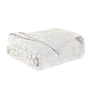 50" X 60" White Cotton Basketweave Geometric Throw Blanket