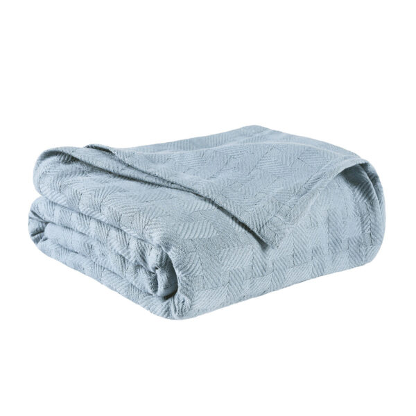 Twin Light Blue Cotton Basketweave Geometric Blanket