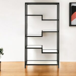 Black Metal and Glass Seven Tier Etagere Bookcase