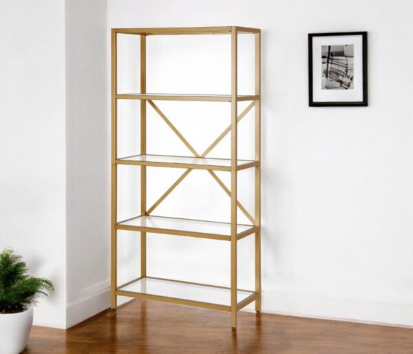 Gold Metal and Glass Five Tier Etagere Bookcase