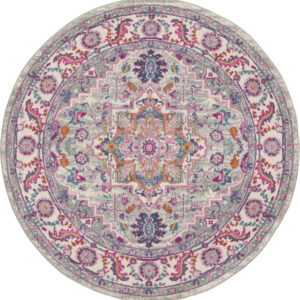 5' Gray Round Floral Power Loom Area Rug
