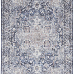 5' X 7' Blue And Pink Floral Power Loom Distressed Washable Area Rug