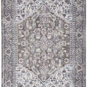 5' X 7' Gray Floral Power Loom Distressed Washable Area Rug
