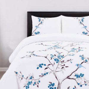 Blue and White King 100% Cotton 200 Thread Count Washable Duvet Cover Set