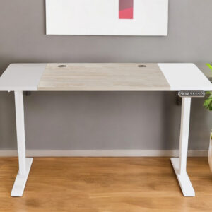 Adjustable Natural and White Wood and Stainless Steel Rolling Computer Desk