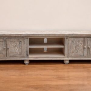 93" Desert Sand Solid Wood Cabinet Enclosed Storage Distressed TV Stand