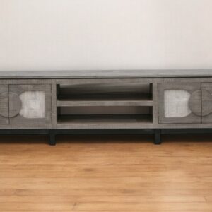 93" White Solid Wood Cabinet Enclosed Storage Distressed TV Stand