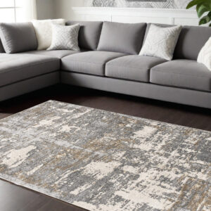 9' X 12' Beige Abstract Washable Non Skid Area Rug