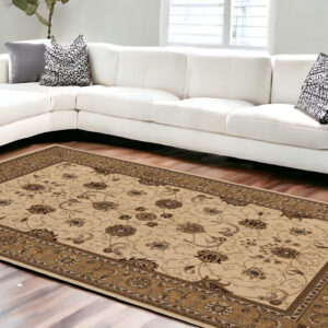 10' X 13' Beige and Brown Oriental Washable Non Skid Area Rug