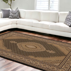 10' X 13' Beige and Black Oriental Washable Non Skid Area Rug