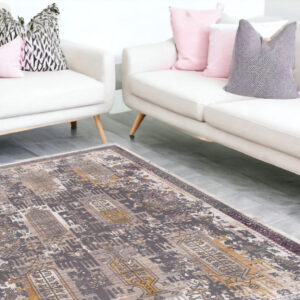 9' X 12' Gray and Ivory Oriental Power Loom Washable Non Skid Area Rug