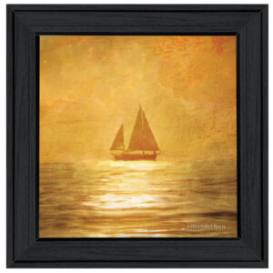 Solo Gold Sunset Sailboat Black Framed Print Wall Art