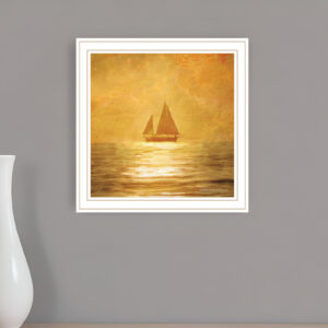 Solo Gold Sunset Sailboat White Framed Print Wall Art
