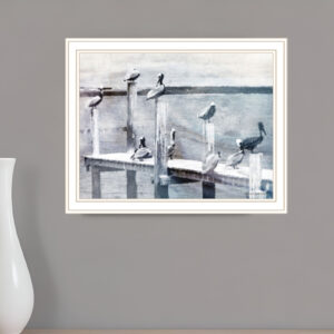 Birds on the Pier White Framed Print Wall Art