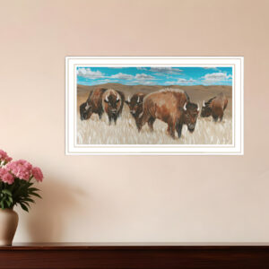 Bison Herd White Framed Print Wall Art