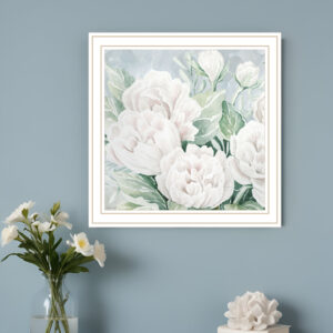 Peaceful Peonies In Full Bloom White Framed Print Wall Art