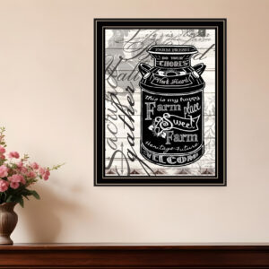 FARM SWEET FARM MILK CAN Black Framed Print Wall Art