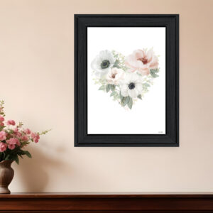 Floral Heart Black Framed Print Wall Art