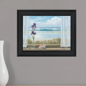 Irises on Windowsill Black Framed Print Wall Art
