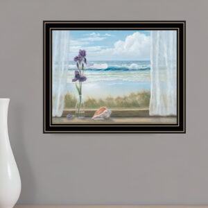 Irises on Windowsill Black Framed Print Wall Art