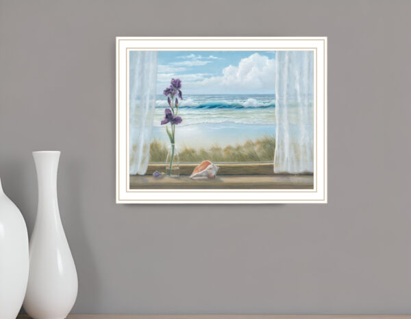 Irises on Windowsill White Framed Print Wall Art