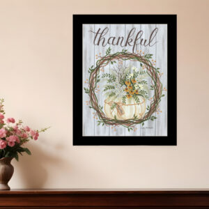 Thankful Wreath Black Framed Print Wall Art