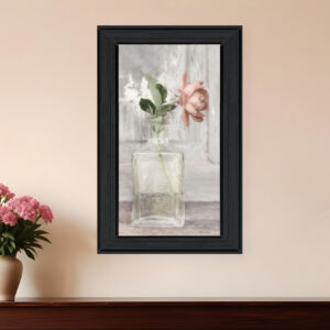 Cottage Peach Rose Black Framed Print Wall Art