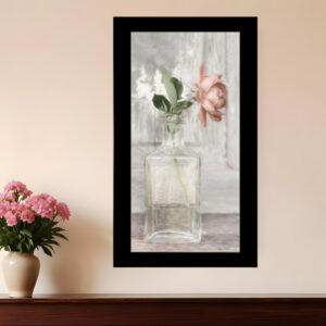 Cottage Peach Rose Black Framed Print Wall Art