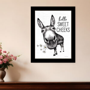 Hello Sweet Cheeks Donkey Black Framed Print Bathroom Wall Art