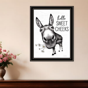 Hello Sweet Cheeks Donkey Black Framed Print Bathroom Wall Art