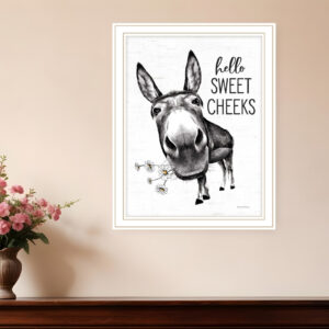 Hello Sweet Cheeks Donkey White Framed Print Bathroom Wall Art