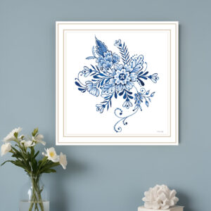 Floral Calligraphy Sketches White Framed Print Wall Art
