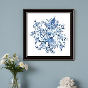Floral Calligraphy Sketches Black Framed Print Wall Art