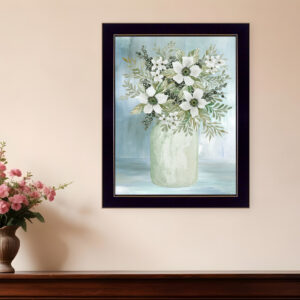 White Blooms Black Framed Print Wall Art