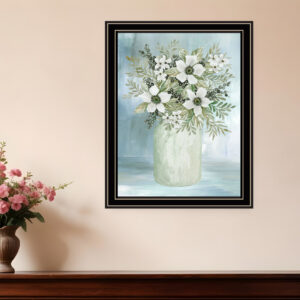 White Blooms Black Framed Print Wall Art