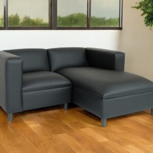 84" Black Faux Leather Sofa Chaise