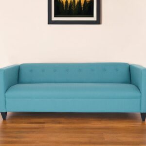 80" Teal Blue Polyester Sofa With Black Legs