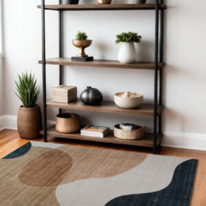 4' X 6' Beige and Green Abstract Distressed Area Rug