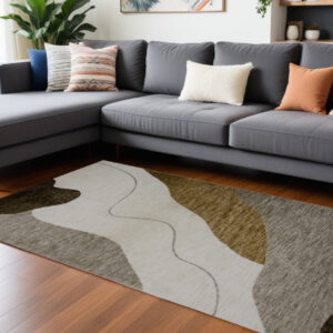 7' X 10' Beige and Green Abstract Distressed Area Rug