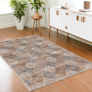 4' X 6' Brown and Blue Floral Distressed Area Rug