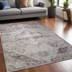 5' X 8' Brown and Ivory Oriental Area Rug