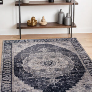 4' X 6' Black and Gray Oriental Area Rug