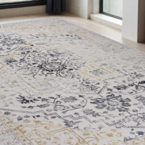 5' X 8' Gray and Gold Oriental Area Rug