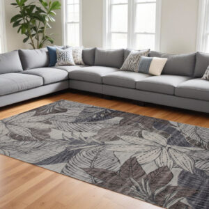 8' X 11' Gray and Brown Floral Distressed Area Rug