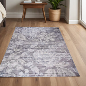 4' X 6' Gray and Beige Floral Area Rug