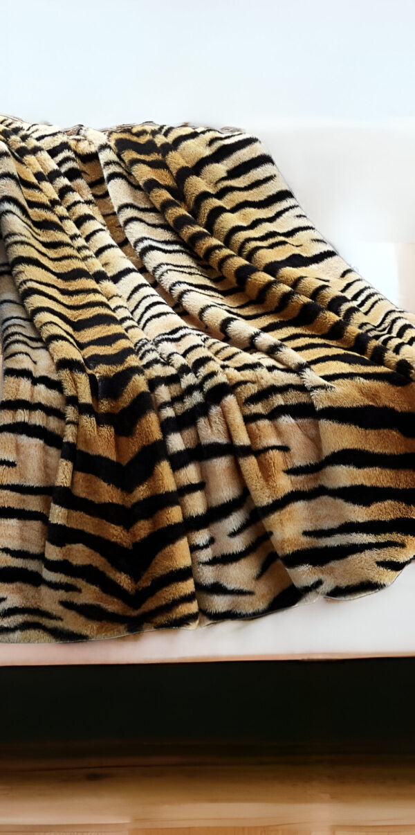 Orange and Black Tiger Print Faux Fur Plush Throw Blanket
