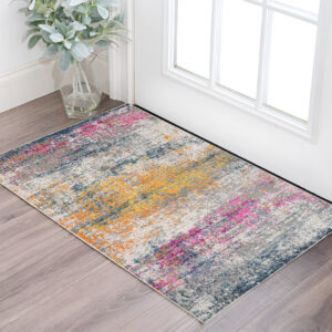 2' x 3' Pink and Orange Abstract Power Loom Area Rug