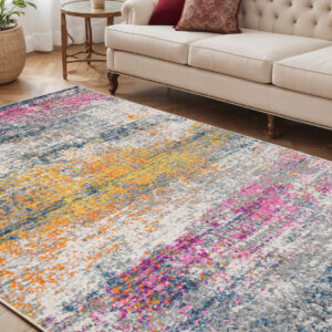 5' X 7' Pink and Orange Abstract Power Loom Area Rug