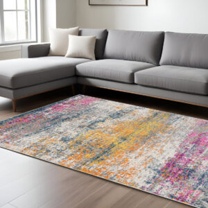 8' X 11' Pink and Orange Abstract Power Loom Area Rug