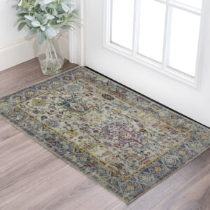 2' x 3' Gray Floral Power Loom Area Rug